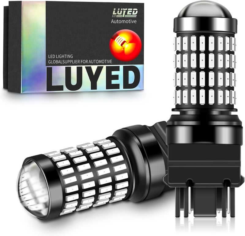 LUYED 3157 LED Brake Light Bulbs,Red 3156 3057 4157 T25 3156, Canbus Error Free, 600% Brighter with Projector Lenses for Tail Rear Parking Stop Brake Lights, Pack of 2 - Image 1